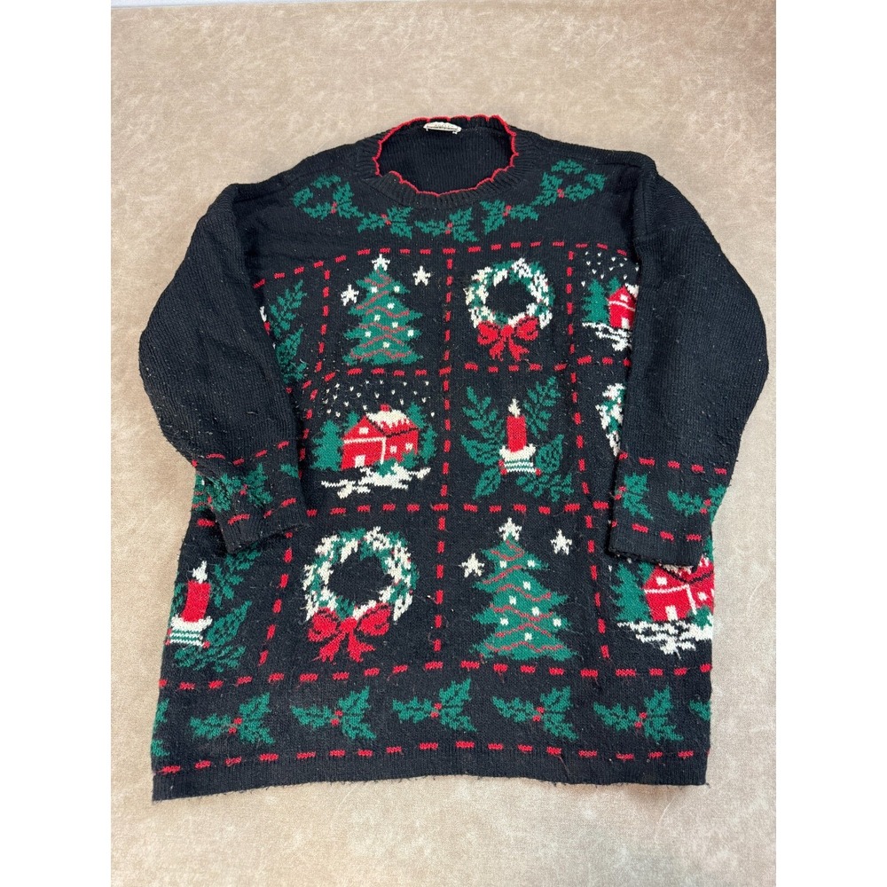 Adele Knitwear Womens Ugly Christmas Knit Long Sleeve Pullover Black‎ Sweater XL